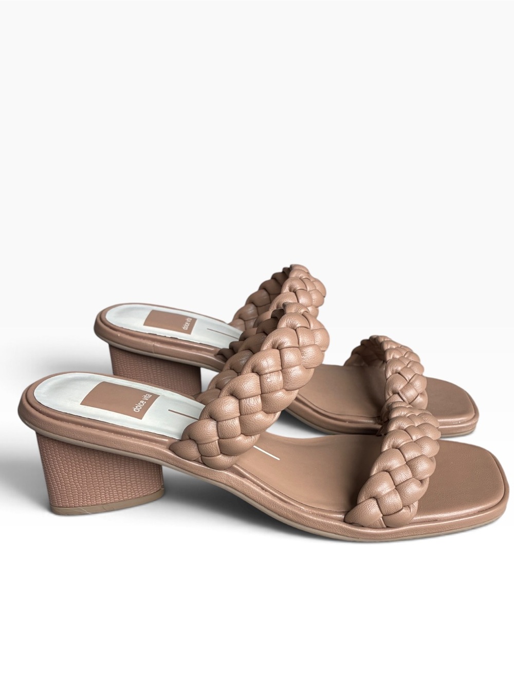 Dolce Vita Braided Double Strap Block Heel Sandals Nude Tan